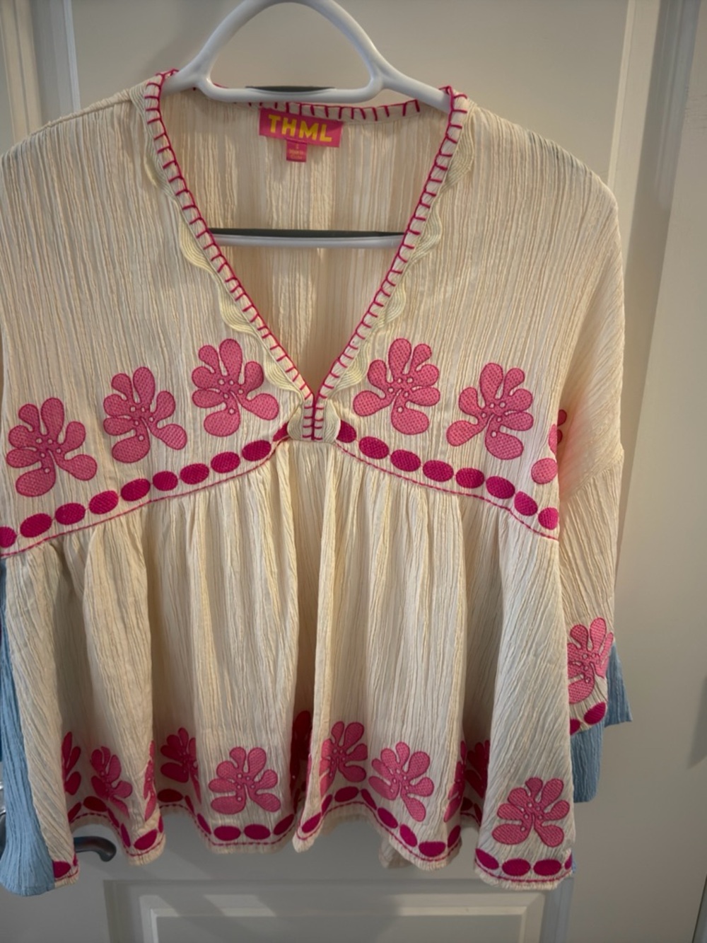 THML Cream Tunic with Pink Floral Embroidery